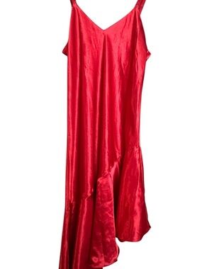 Vtg Victorias Secret Gold Label Satin Nightie Dress Slip Asymmetrical Red Sz Med
